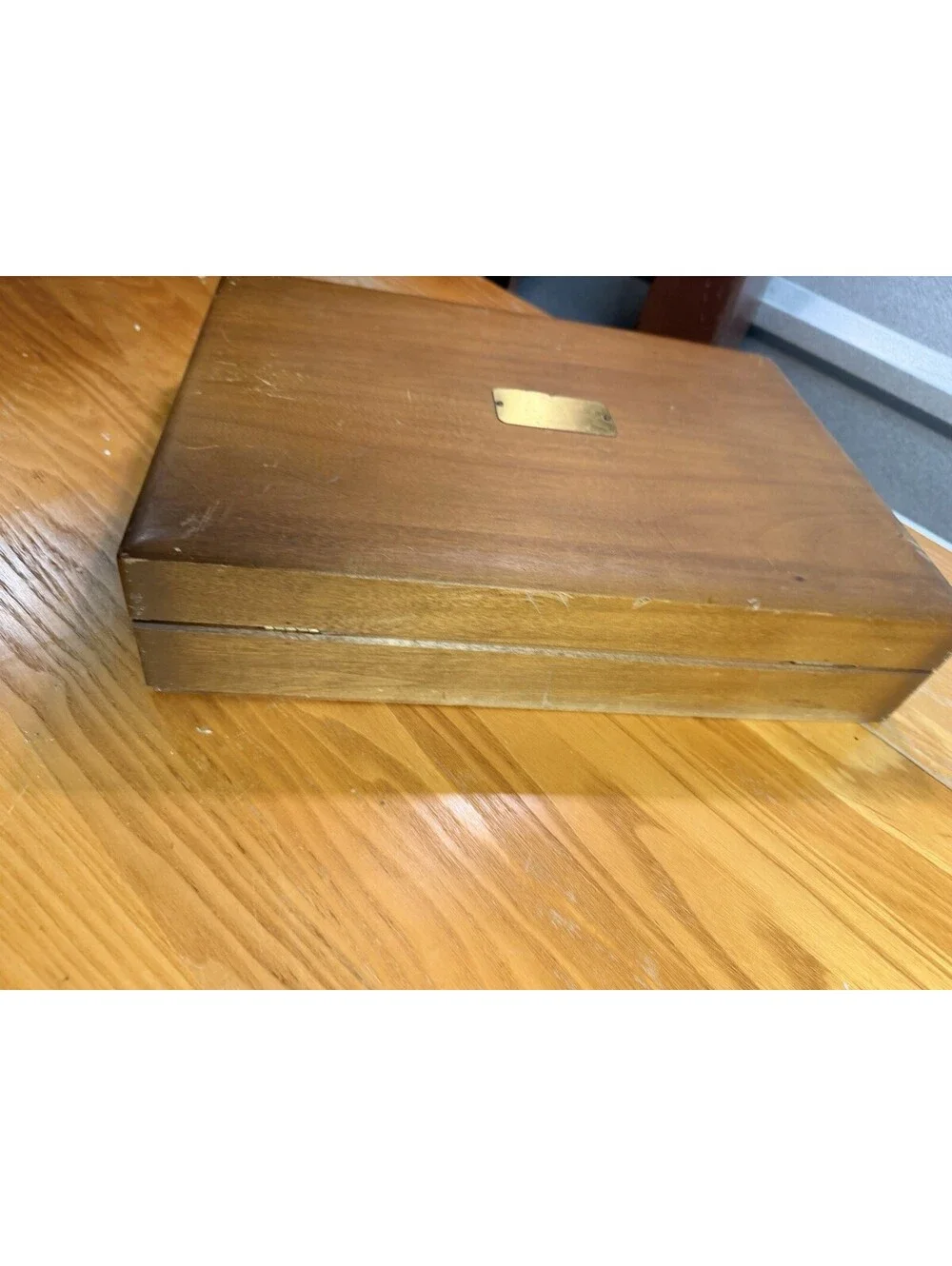 VTG NAKEN Tarnish Proof Silverware Wooden Chest Storage Box with Engraving Plate
